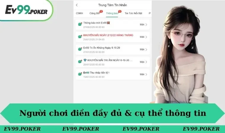 Người chơi điền đầy đủ & cụ thể thông tin