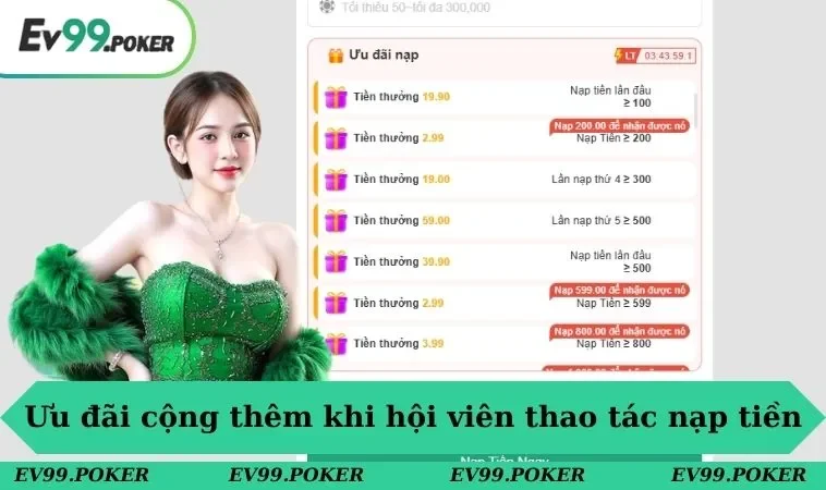 Ưu đãi cộng thêm khi hội viên thao tác nạp tiền